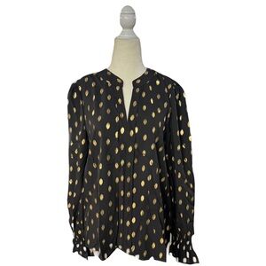 SHEIN black w gold dot long sleeve blouse w puff sleeve & ruffle sleeve sz L